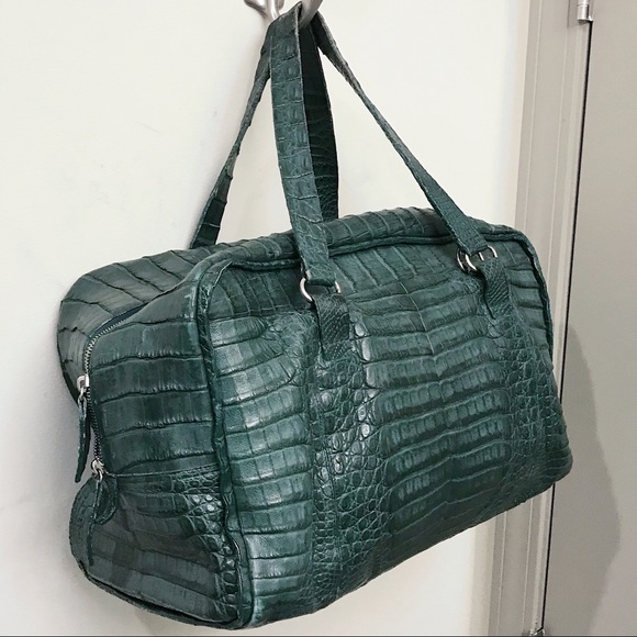 Nancy Gonzalez Green Crocodile Exotic Skin Shoulder Carryall Tote Duffle Bag - Picture 3 of 9